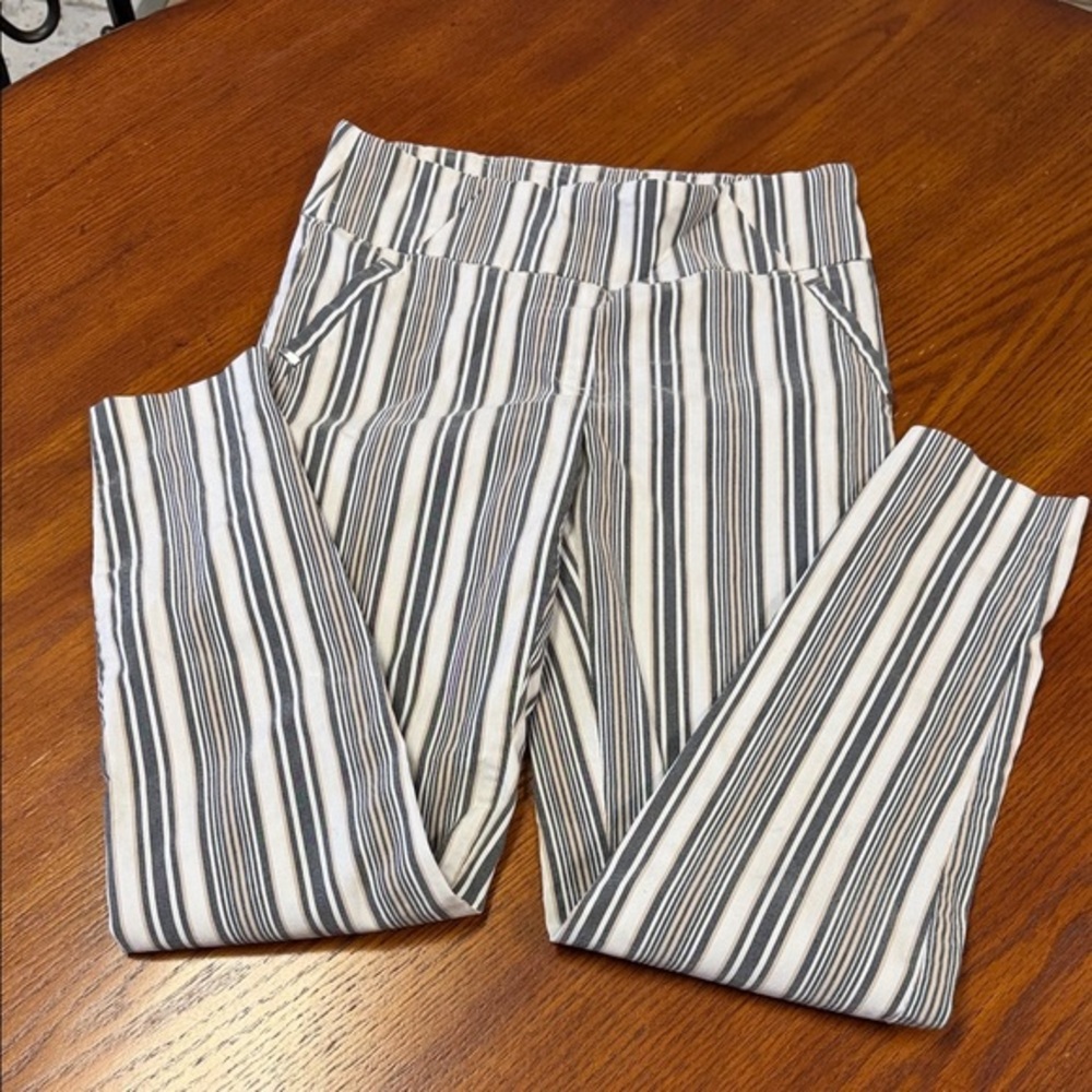 Nikki by Design New York Striped Pull-On Pants — White, Gray & Tan